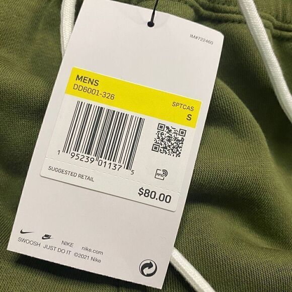 Nike Mens Sportswear Swoosh Semi Brushed Back Olive Pants Size M DD6001-326 New - Picture 12 of 12